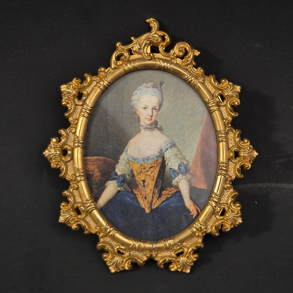 Vintage Italian Oval Portrait Miniature Gold Rococo Frame Made in Italy Wall Art